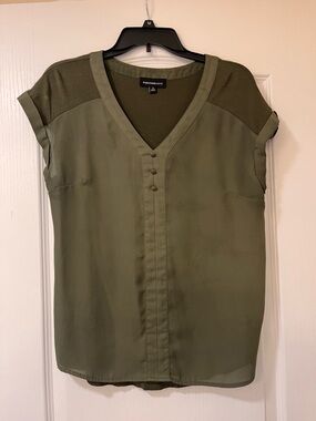 Forever New Olive Utility V-Neck Short Sleeve Blouse